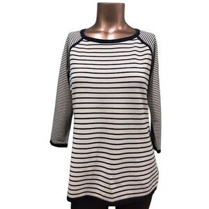 Talbots Navy & Off White 3/4 Raglan Sleeve Striped Tunic, Size‎ SP
